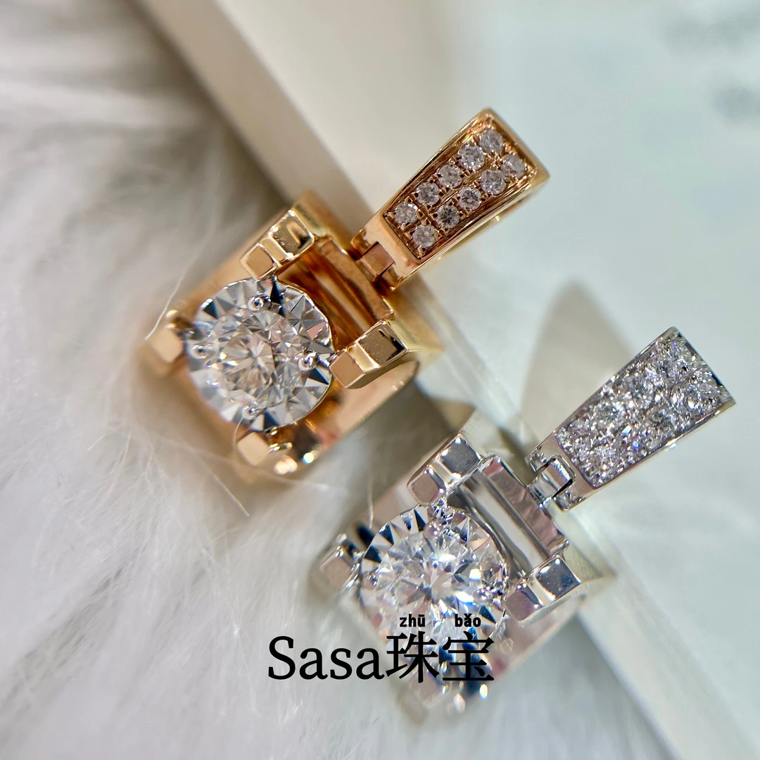 【天然钻石】18k金钻石牛头吊坠 大号重金版 经典时尚简约