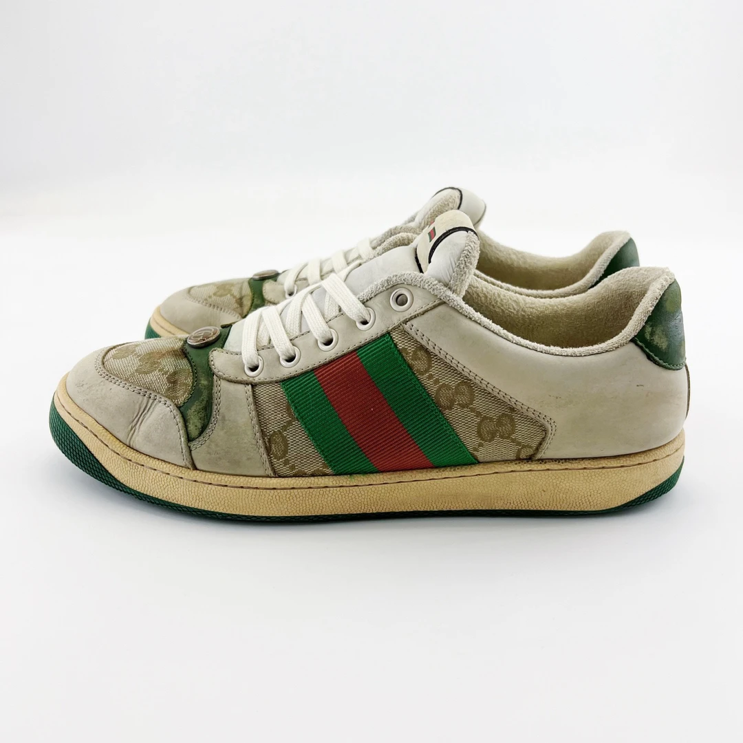 90新 GUCCI/古驰 41.5码/绿色皮革珐琅做旧款低帮脏脏鞋/14466330