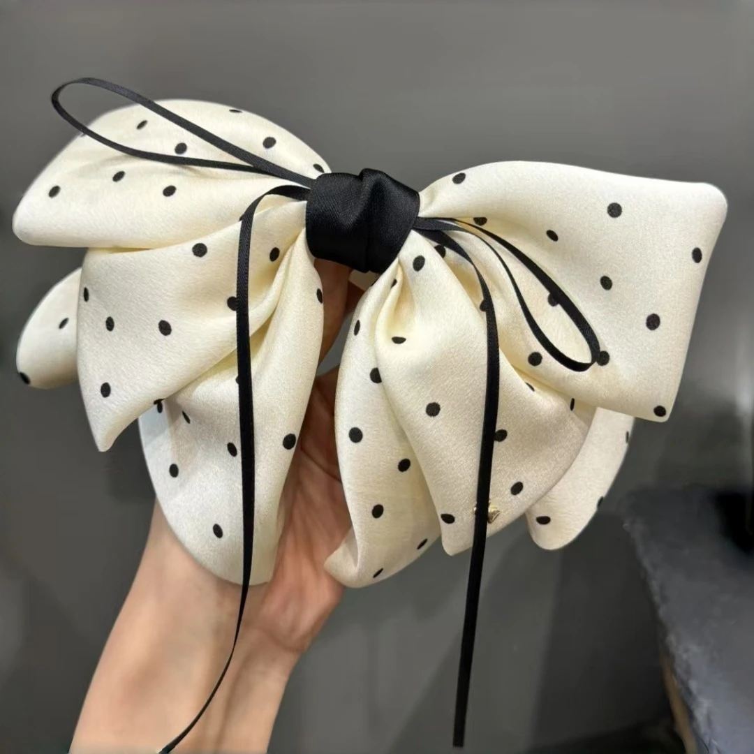 韩国进口波点大蝴蝶结发夹发饰飘带发卡女后脑勺半扎发头花弹簧夹