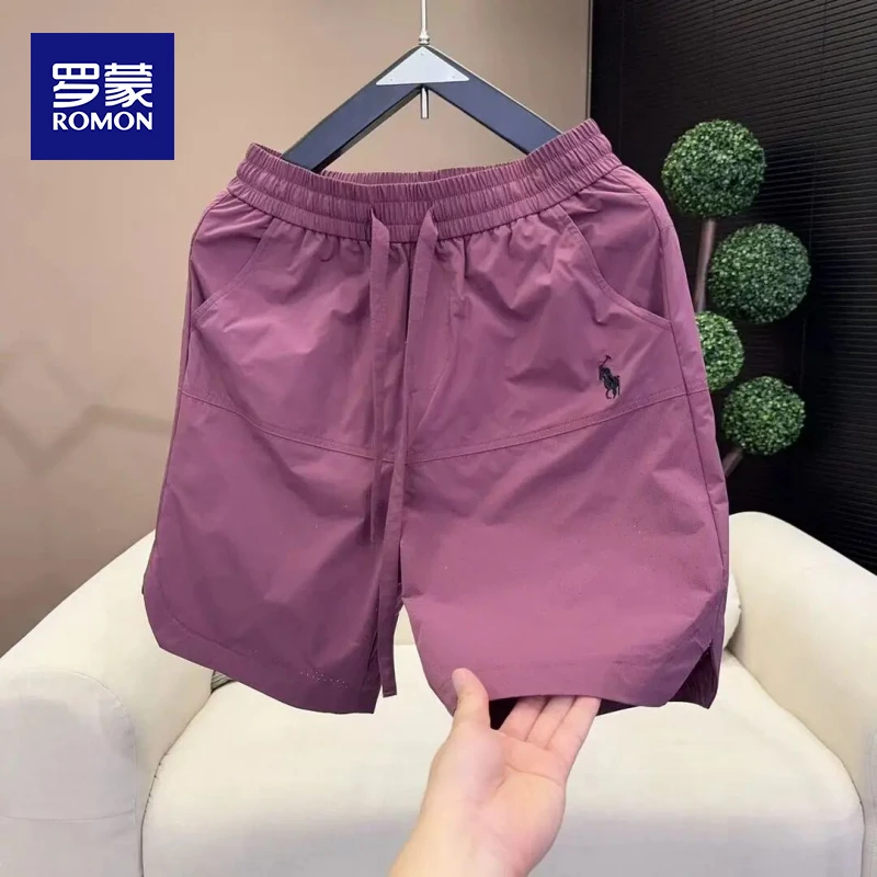 罗蒙2025年夏季男士速干透气五分裤打孔休闲百搭简约刺绣短裤8888