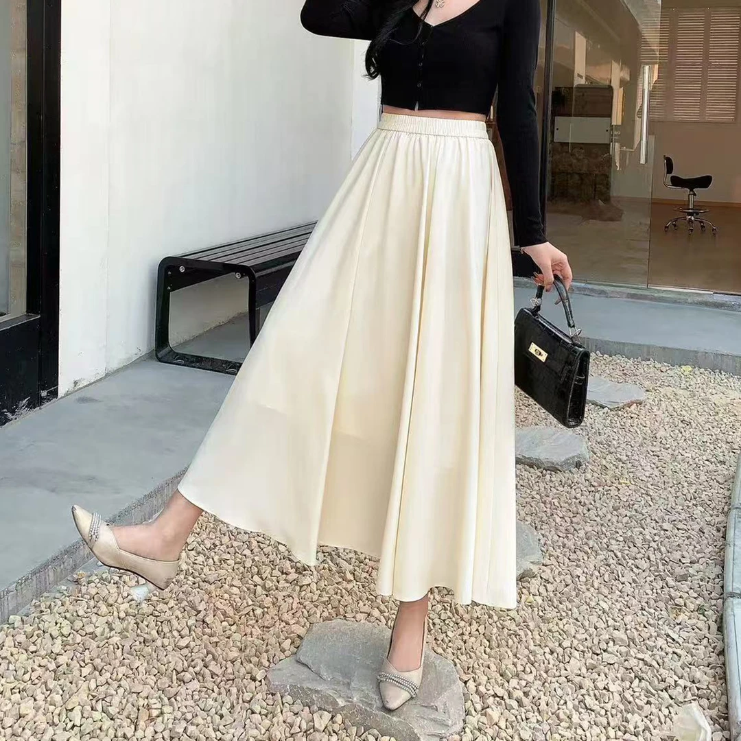 N3114 百搭半身裙，高腰松紧工艺，飘逸大裙摆