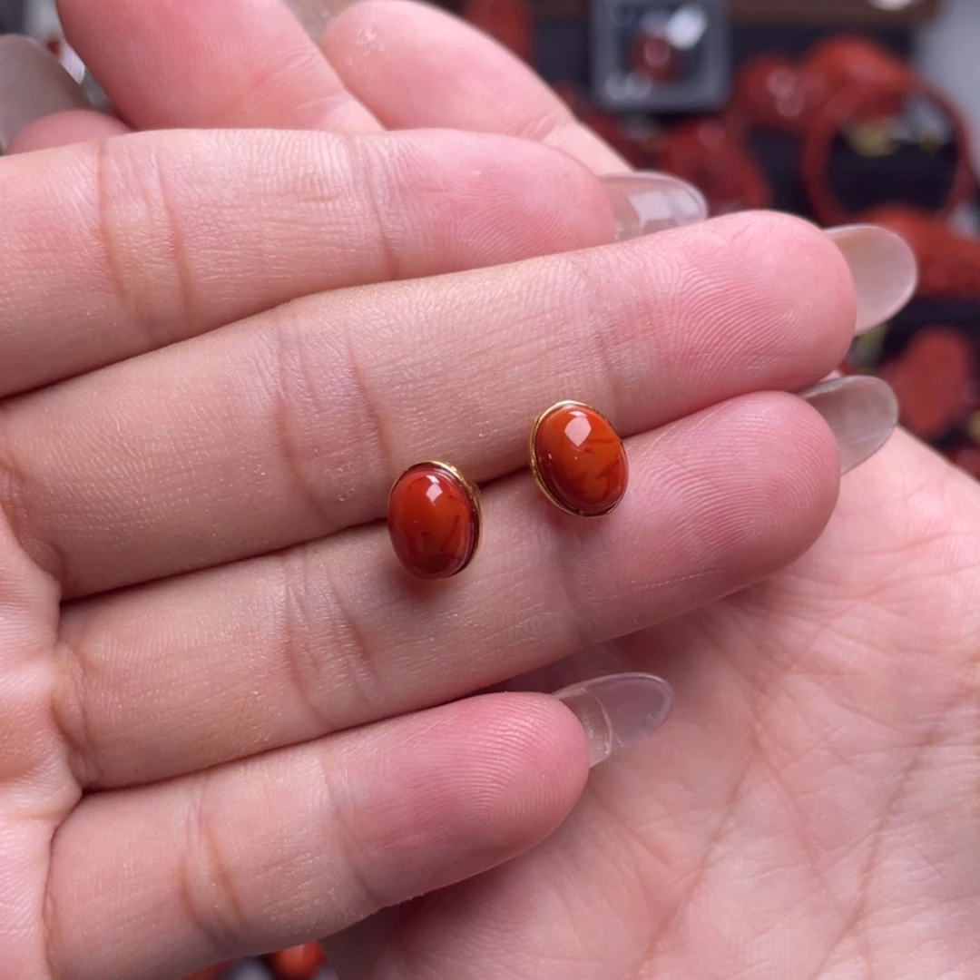 【闪购商品】银S925镶嵌耳钉南红玛瑙