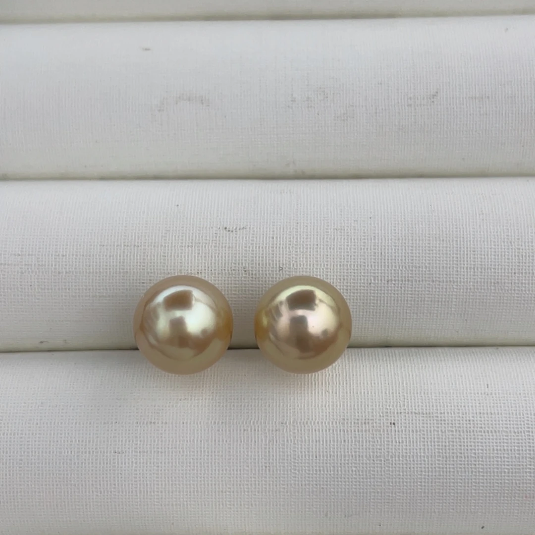 银S925镶嵌耳饰海水珍珠南洋金珠9.2-9.3mm