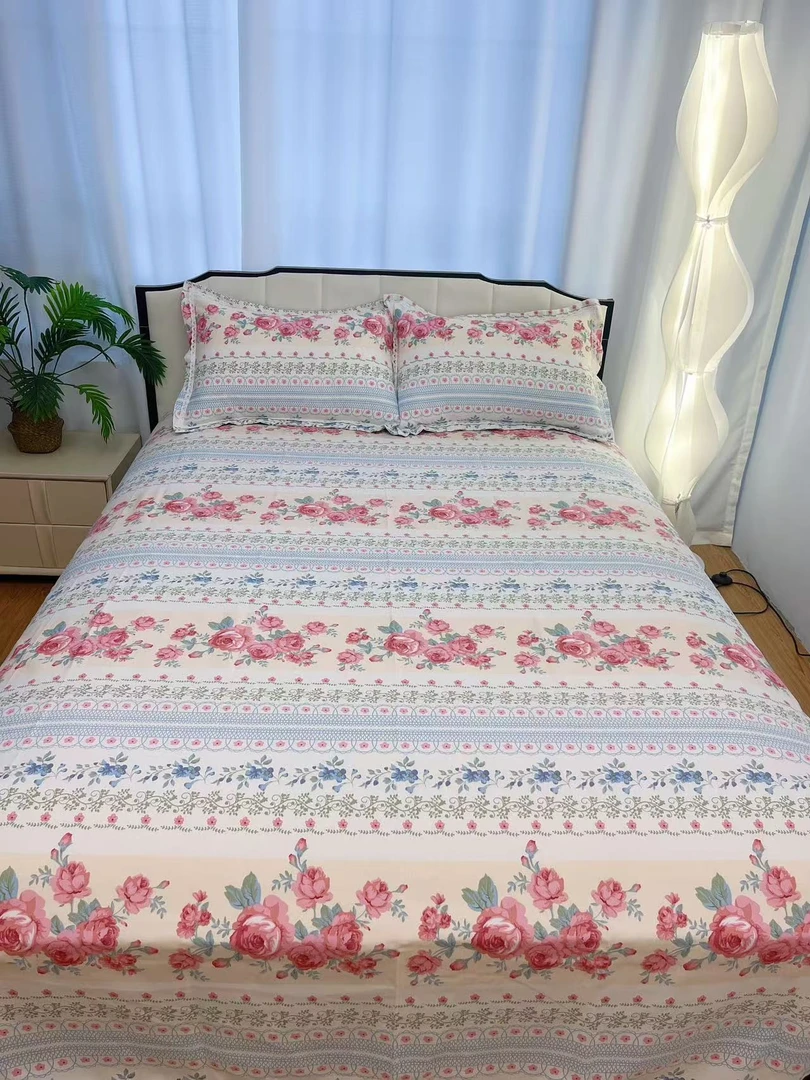 山东老粗布2.3米*2.4米床单三件套加厚加密贴身透气【玫瑰海岛】