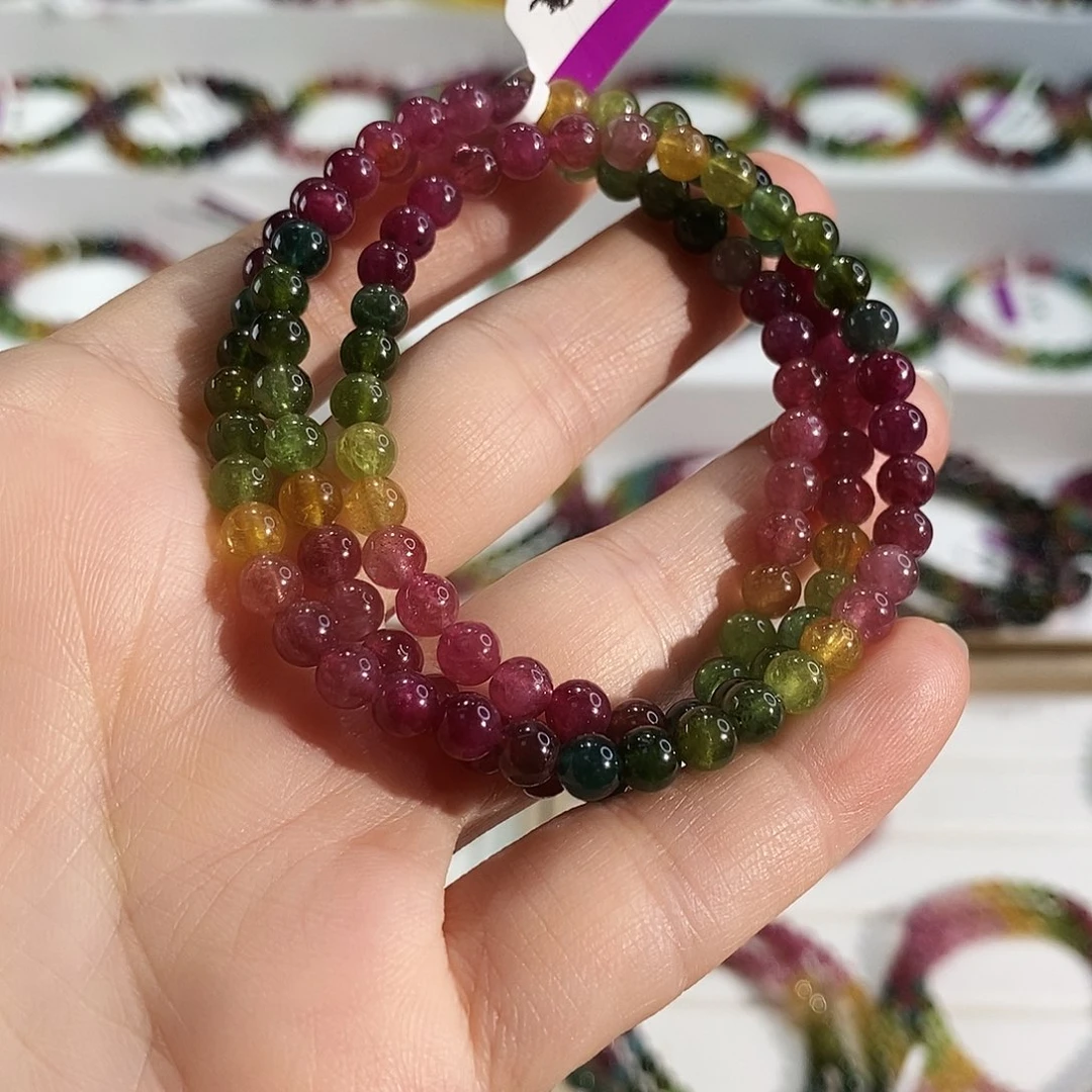 未镶嵌手链碧玺G2340三圈颜色微差