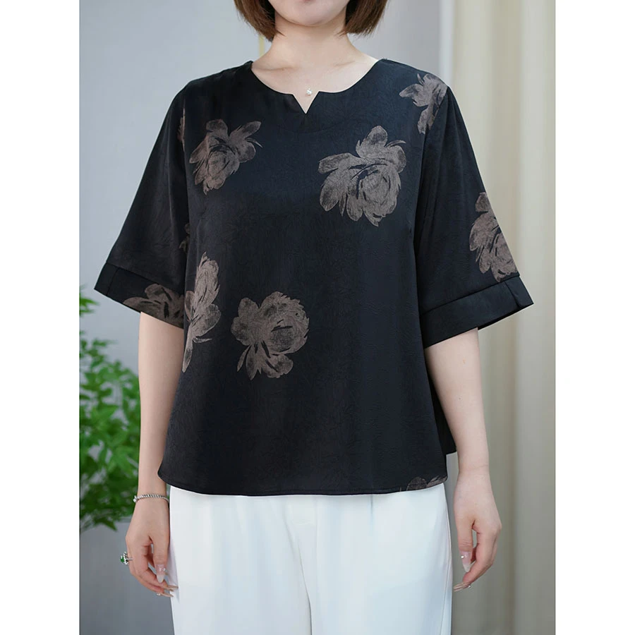 洋气质小衫百搭宽松T恤黑色上衣微胖妹妹加宽加大码女装新款衣服
