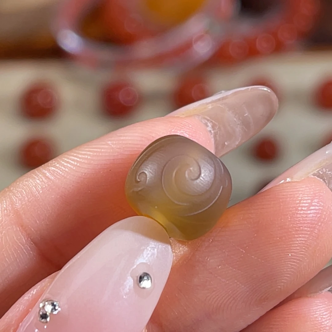 玛瑙/玉髓未镶嵌博古纹老型珠 11x9mm 不换退