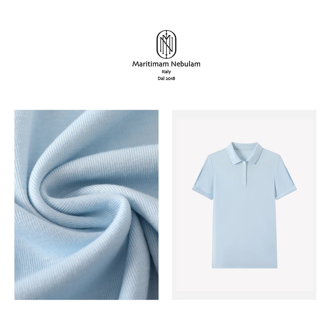 Maritimam Nebulam【绵绵云海】桑蚕丝浅蓝二天丝polo衫 SZ2005
