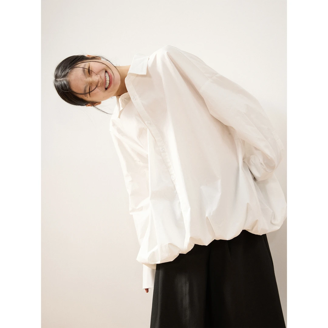 散养文化sameuoo「花苞秘语」长袖纯色百搭春季小众宽松打底衬衫