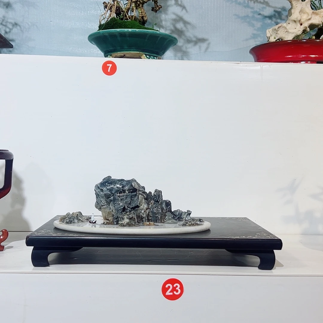 猴***弟无花朵盆景，几架，大漆描金