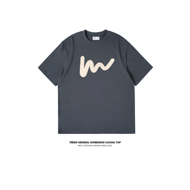 W波浪印花潮牌短袖t恤女夏季新款美式简约原宿风情侣百搭体恤