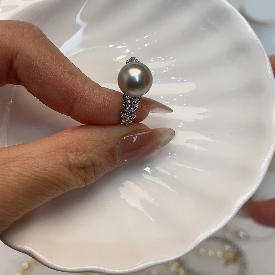 戒指海水珍珠银S925镶嵌