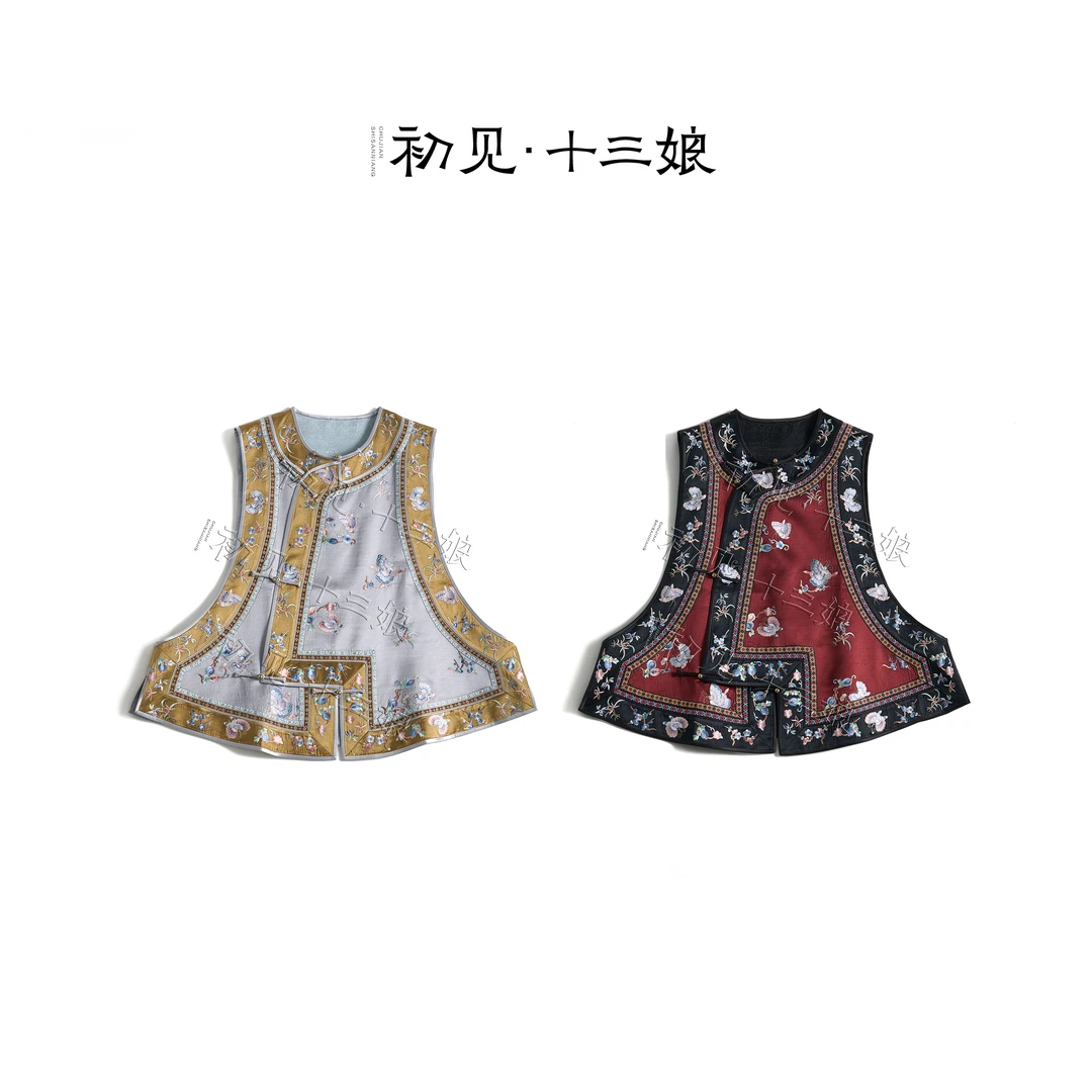 初见十三娘『上官』国风丝毛缎重工刺绣手工高定马甲新中式复古日常