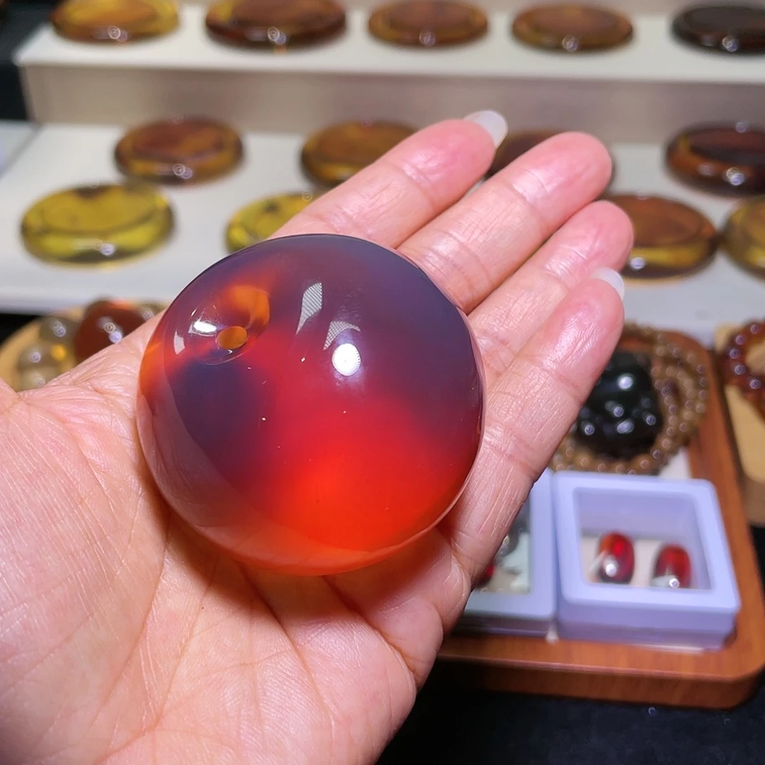 琥珀颈饰未镶嵌天然缅甸琥珀51克金棕红蜜公主扣