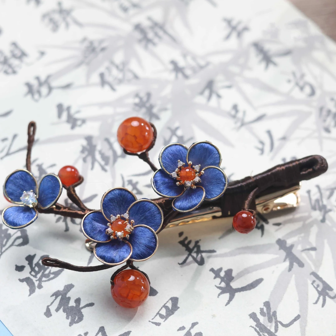 【凝枝】非遗绒花发夹边夹汉服配饰古风发饰日常百搭