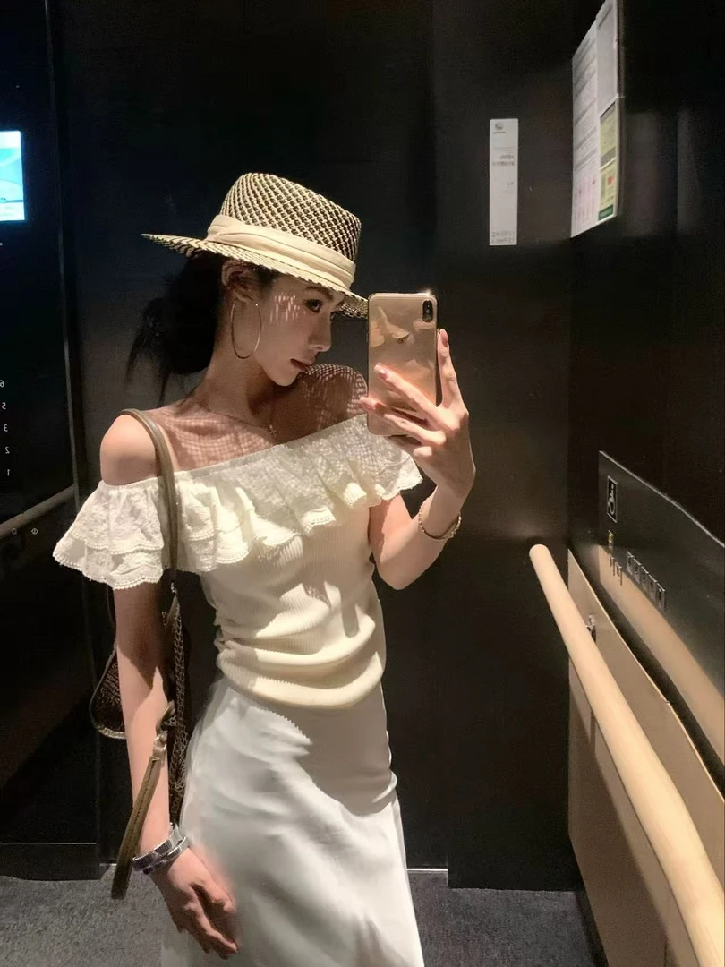 法式荷叶边一字肩上衣女夏季2025新款设计感修身显瘦气质别致小衫