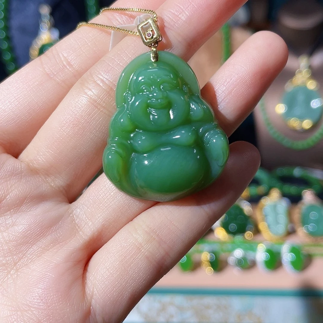和田玉（碧玉）18K金镶嵌项链