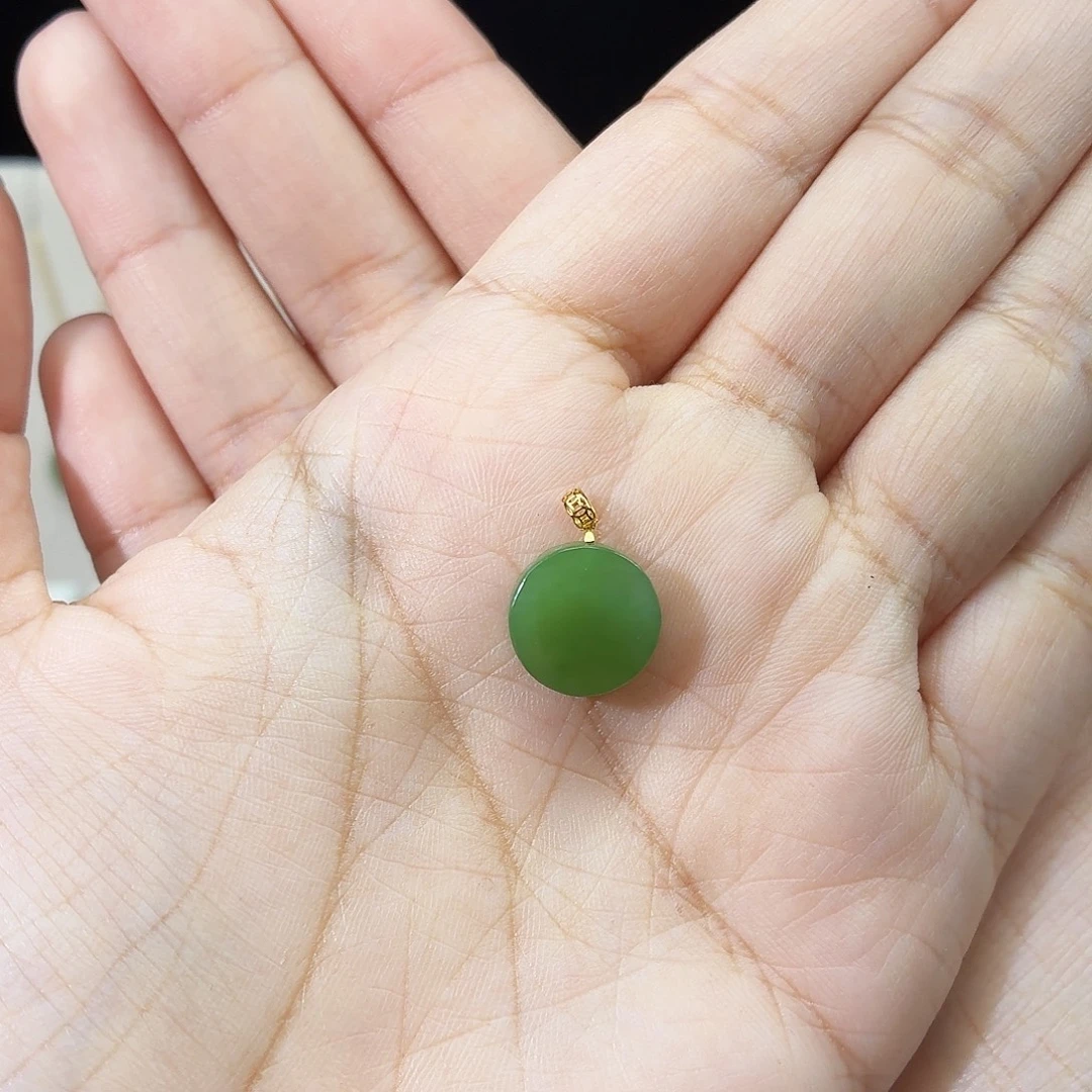 钰***麟和田玉（碧玉）18K金镶嵌吊坠(赠链)