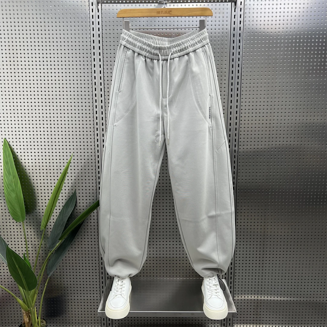 2025秋季新款韩版高街刺绣弯刀卫裤男宽松休闲直筒阔腿拼接运动裤