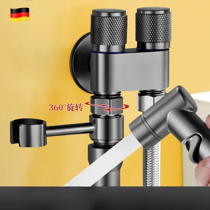 德国品质精铜马桶伴侣一进二出双出水加强力喷枪软管套装