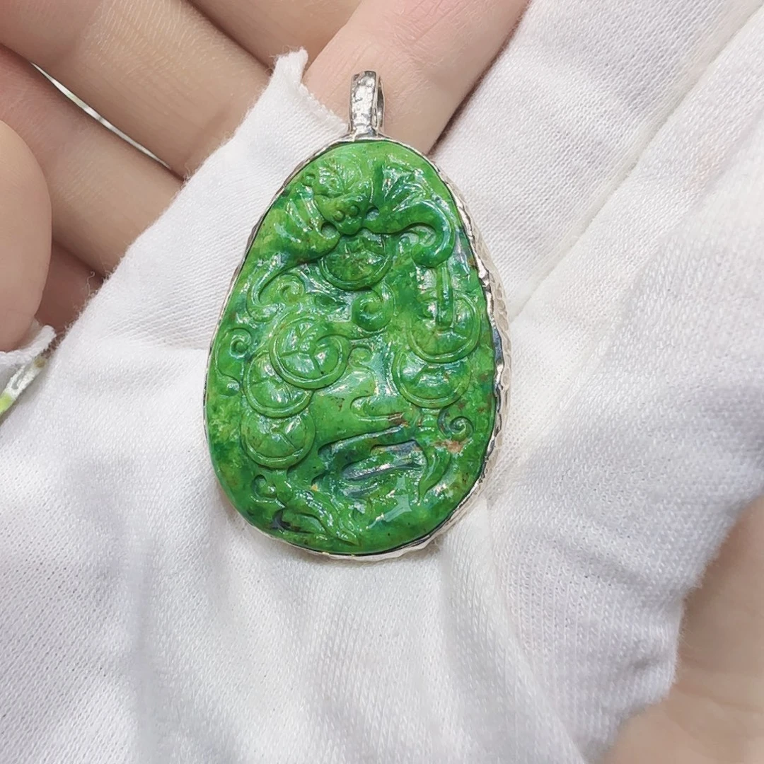 绿松石银S925镶嵌原矿绿松石