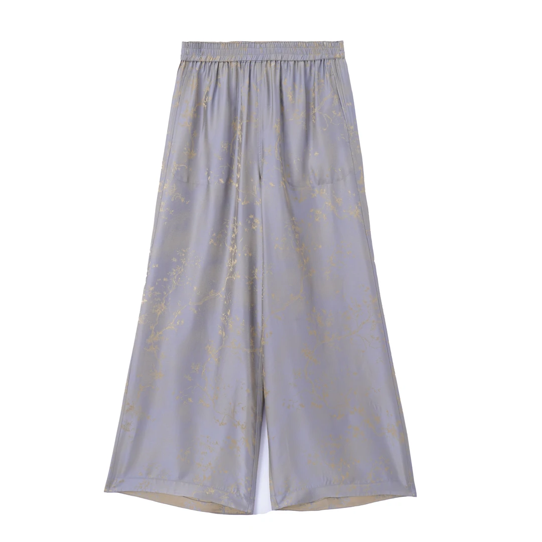 紫烟-YZQS256651新中式桑蚕丝裤子百搭宽松阔腿裤复古国风时尚