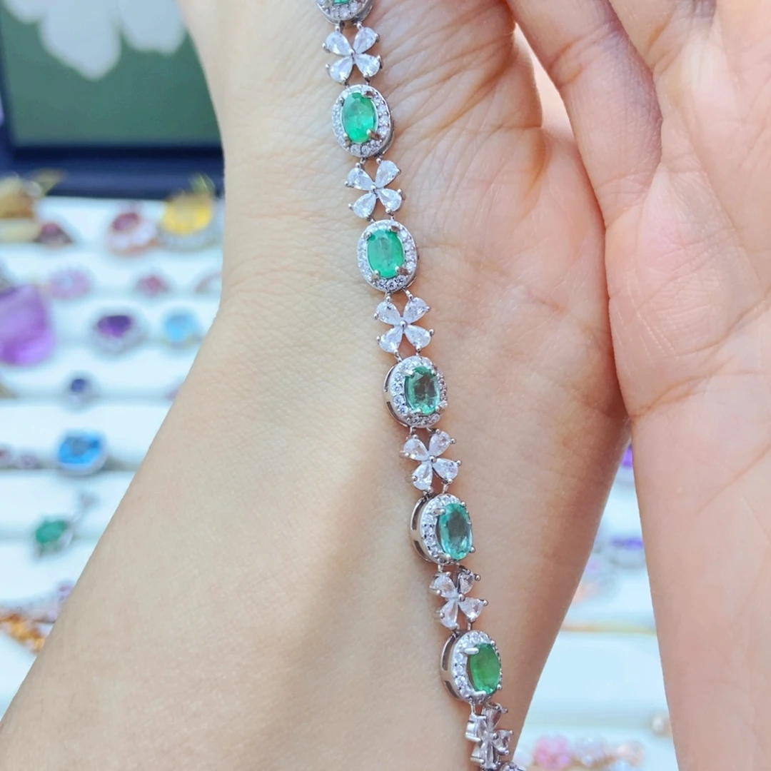 银S925镶嵌手链祖母绿