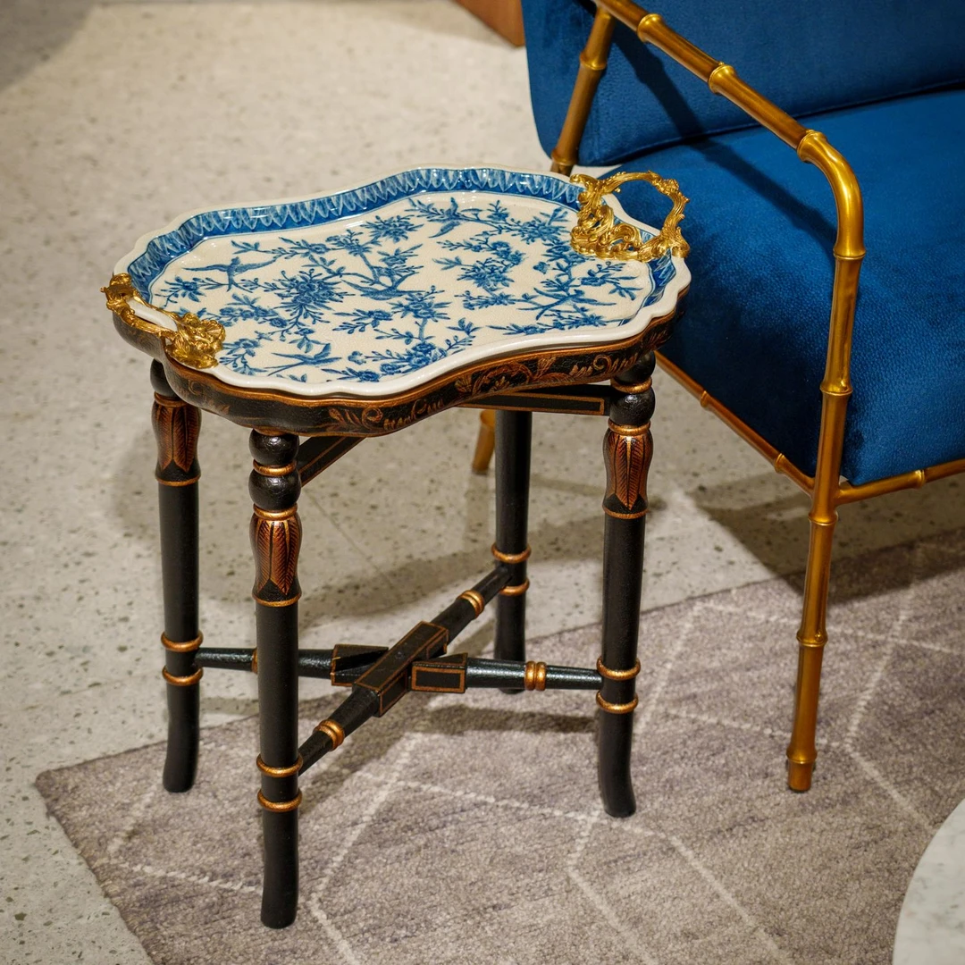 派力斯手绘欧美风青花瓷美式复古艺术边几阳光房客厅住宅酒店家具