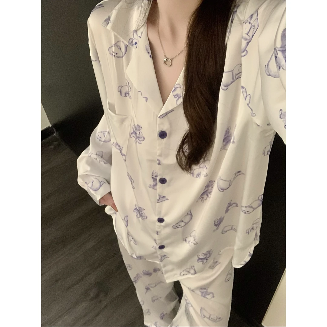 甜美可爱小狗印花睡衣女春夏季新款短袖短裤两件套可外穿家居服