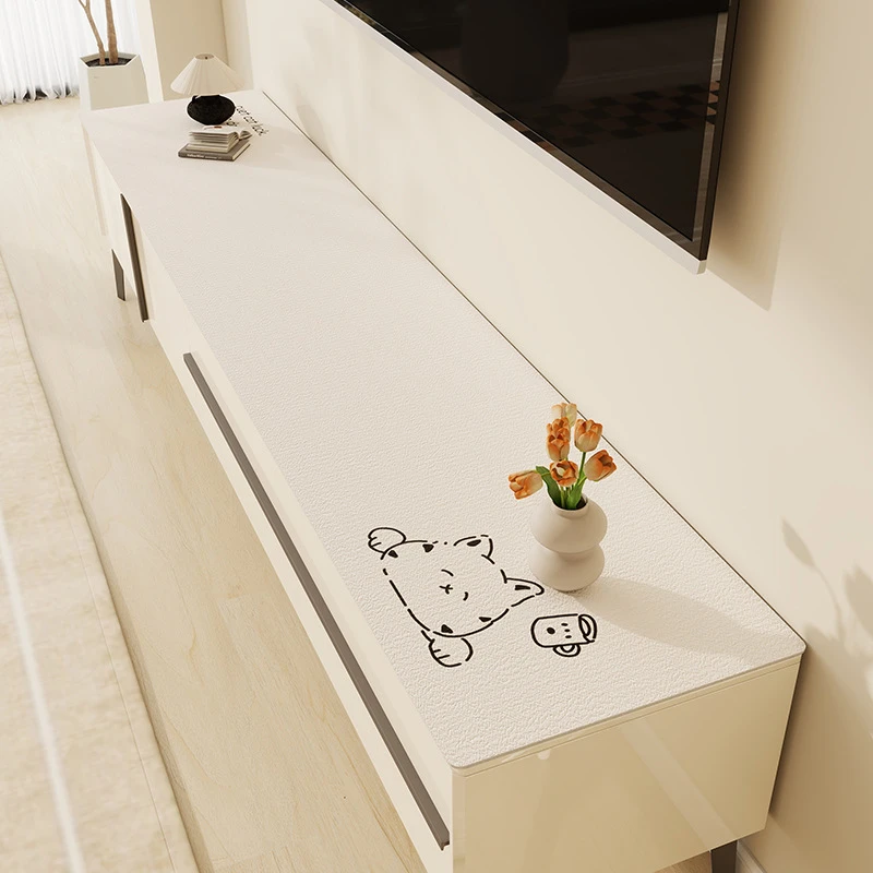 简约奶白色电视柜桌垫家用高级感防水防油桌布耐脏耐磨皮革桌垫