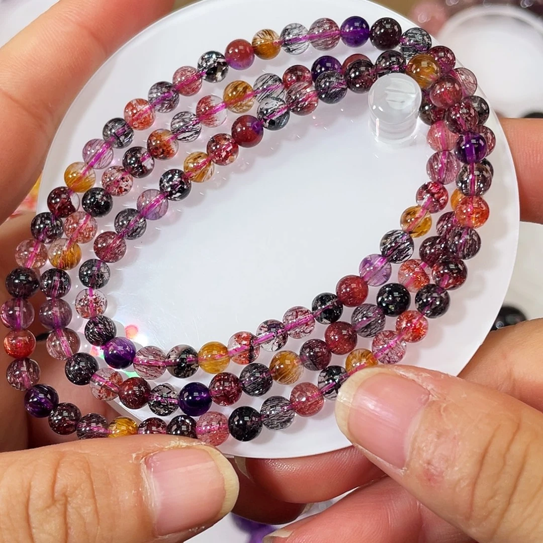 水晶手链未镶嵌黑加仑糖果稀有色三圈5.3