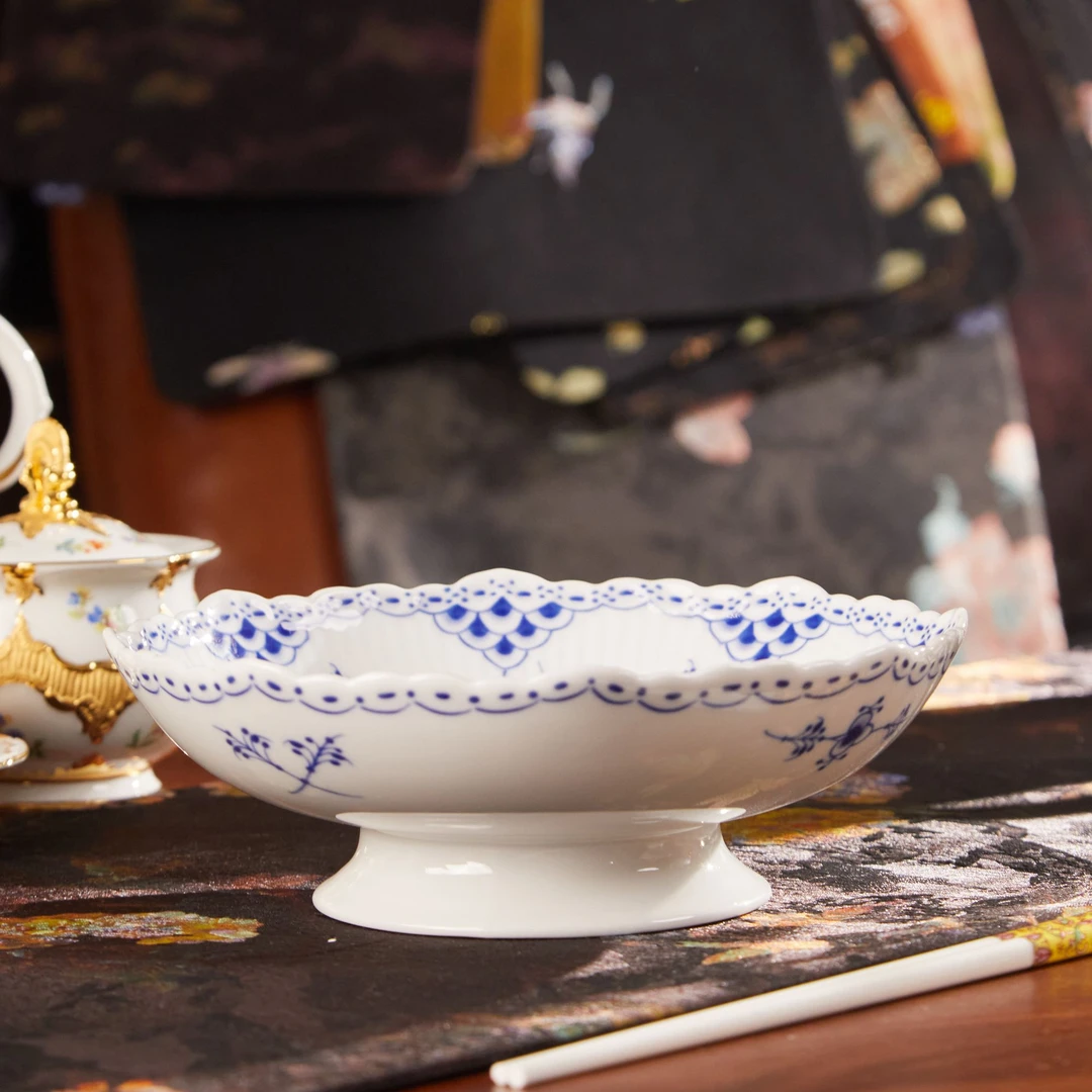 【唐草】棕榈高脚果盘（白玉瓷/唐草）