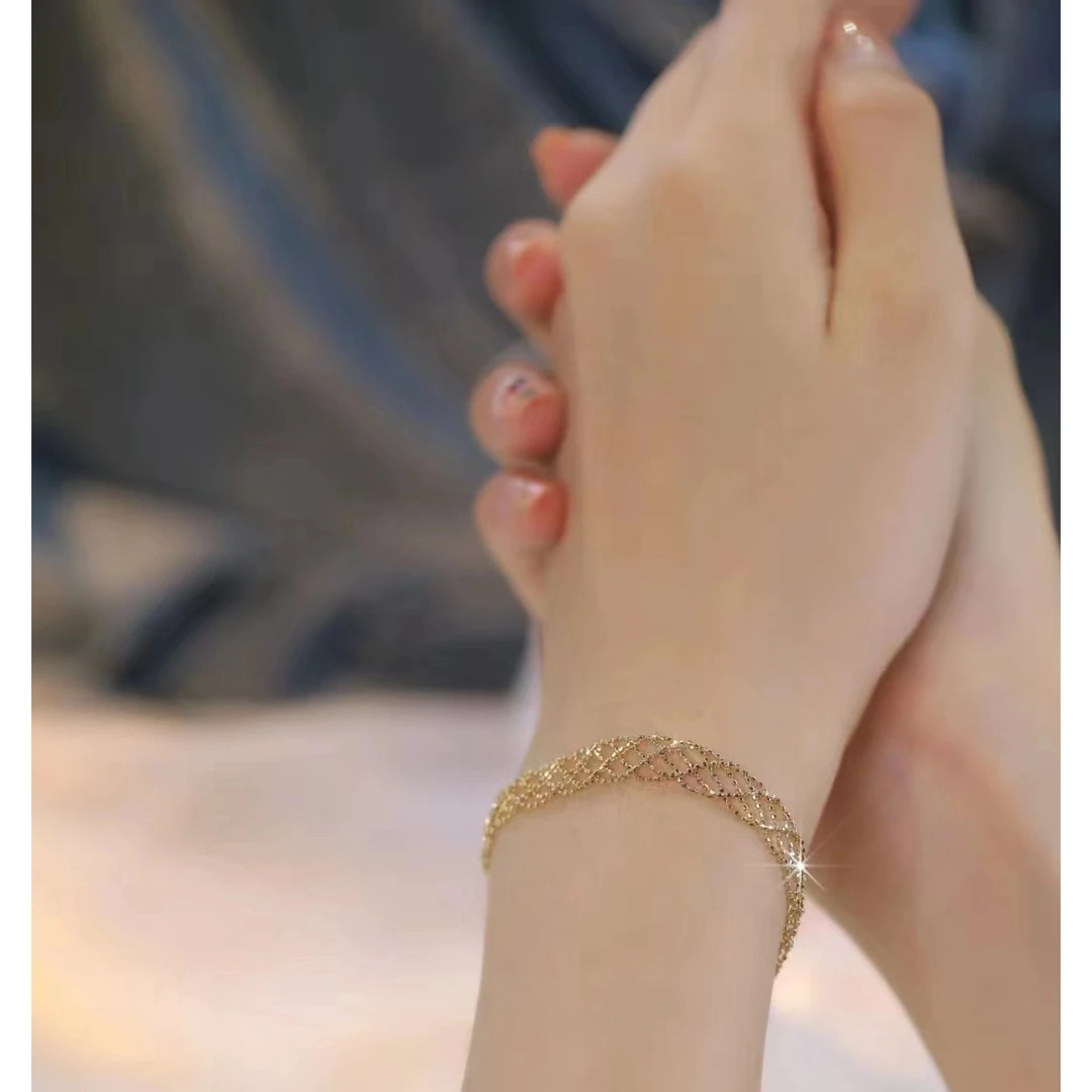 【媛媛】18K金进口蕾丝编织手链15+3cm可调节