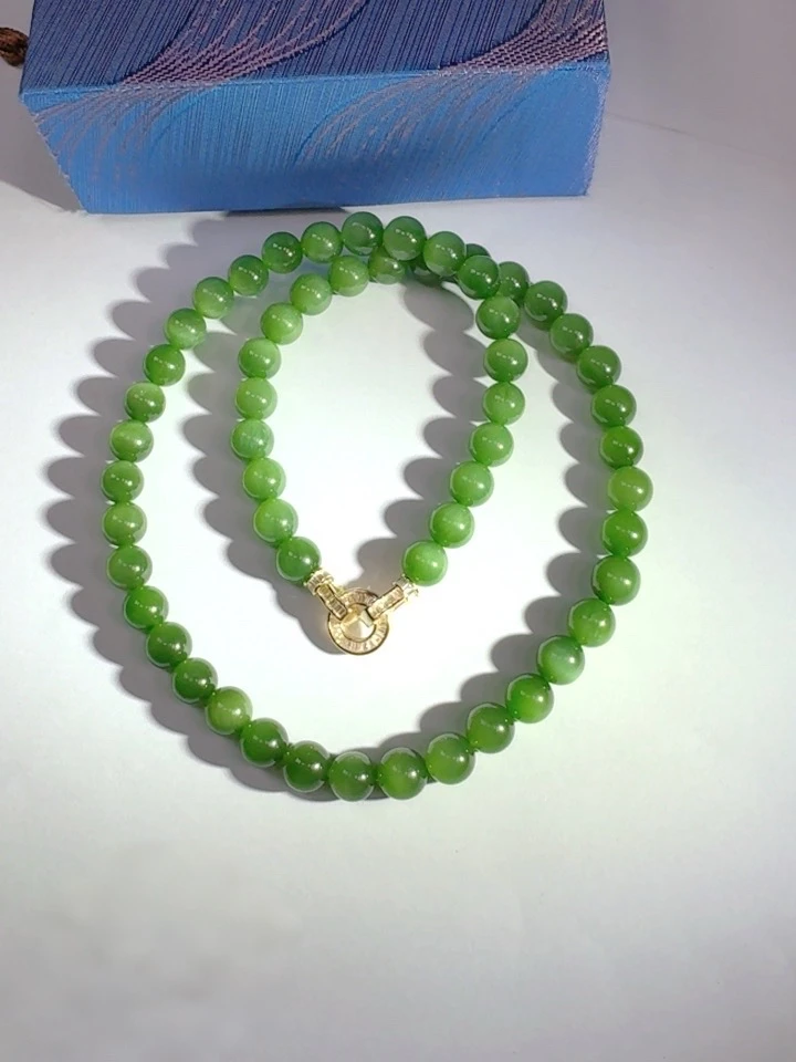 碧玉8mm阳绿色猫眼圆珠气质女款妈妈链