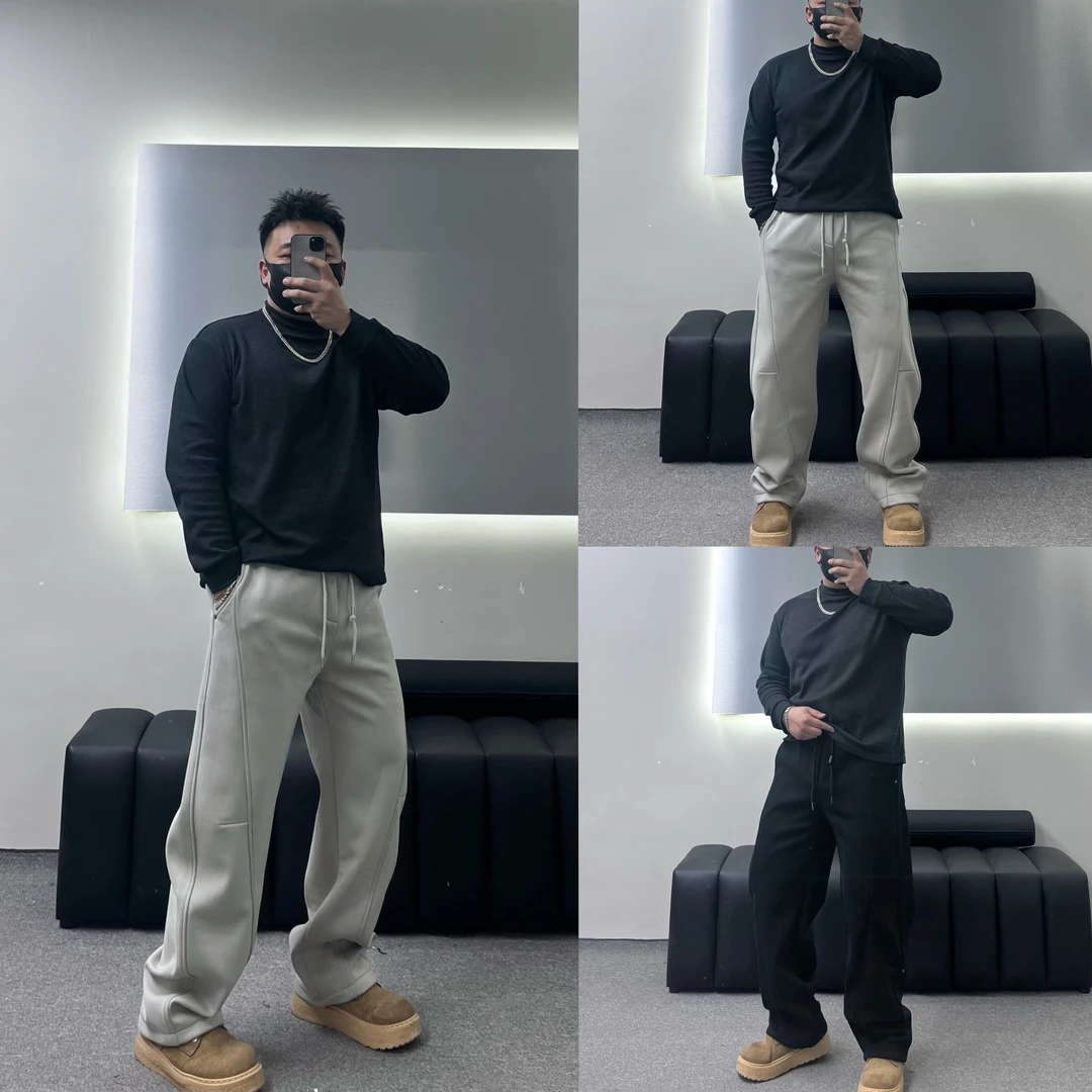 百搭不挑人冬季加绒加厚结构拼接小脚口直筒微宽松休闲裤