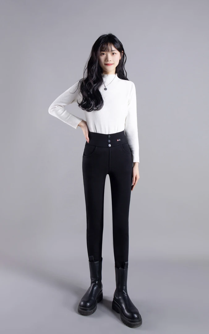 K800常规款保暖高腰纯色高弹力休闲裤修身小脚裤