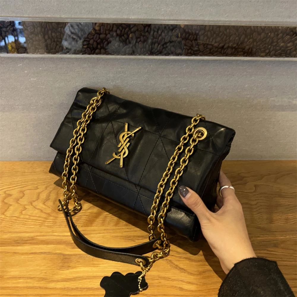 香港品牌软牛皮包包2025秋季新款高级感菱格链条包腋下斜挎单肩包