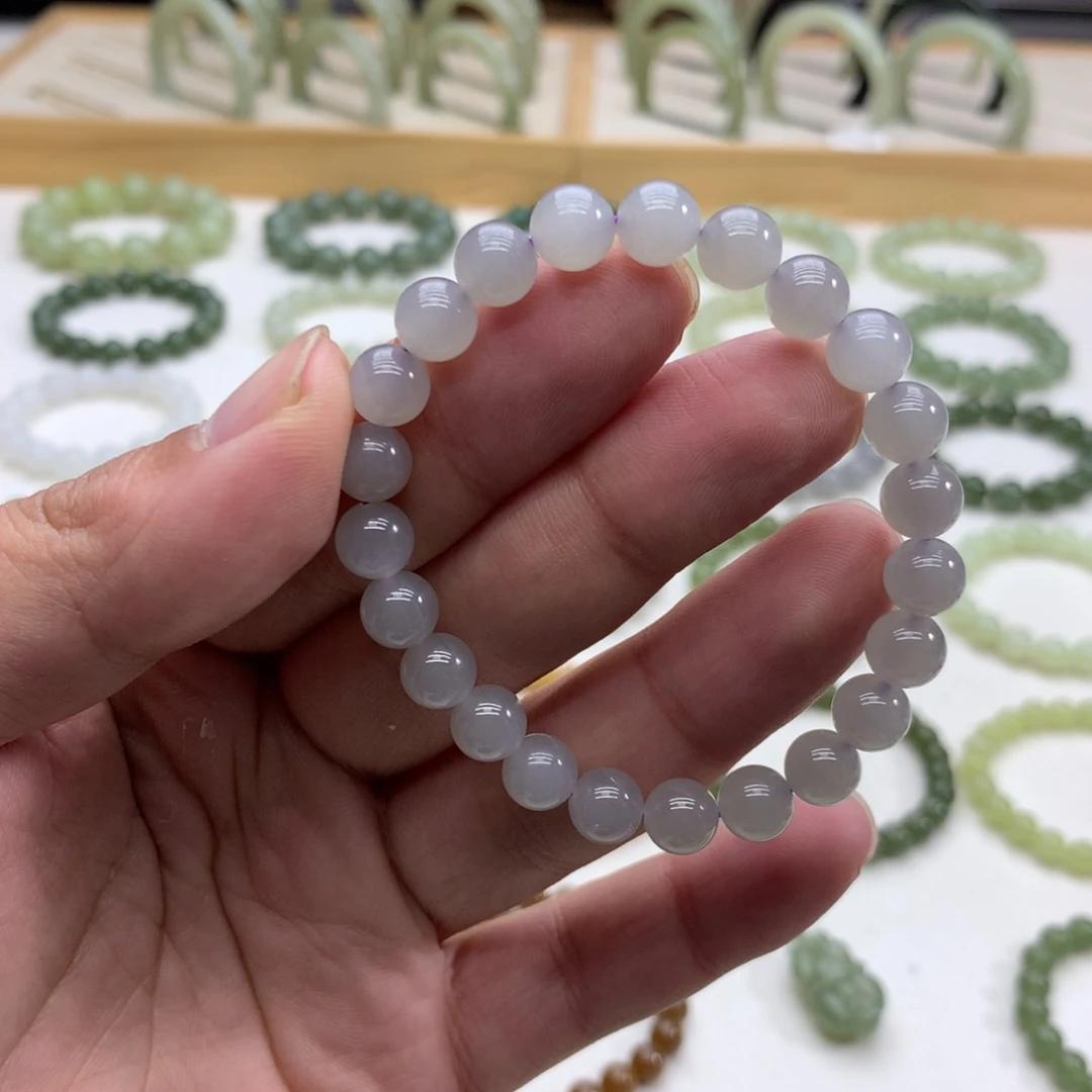 和田玉手串（冰烟紫8）未镶嵌