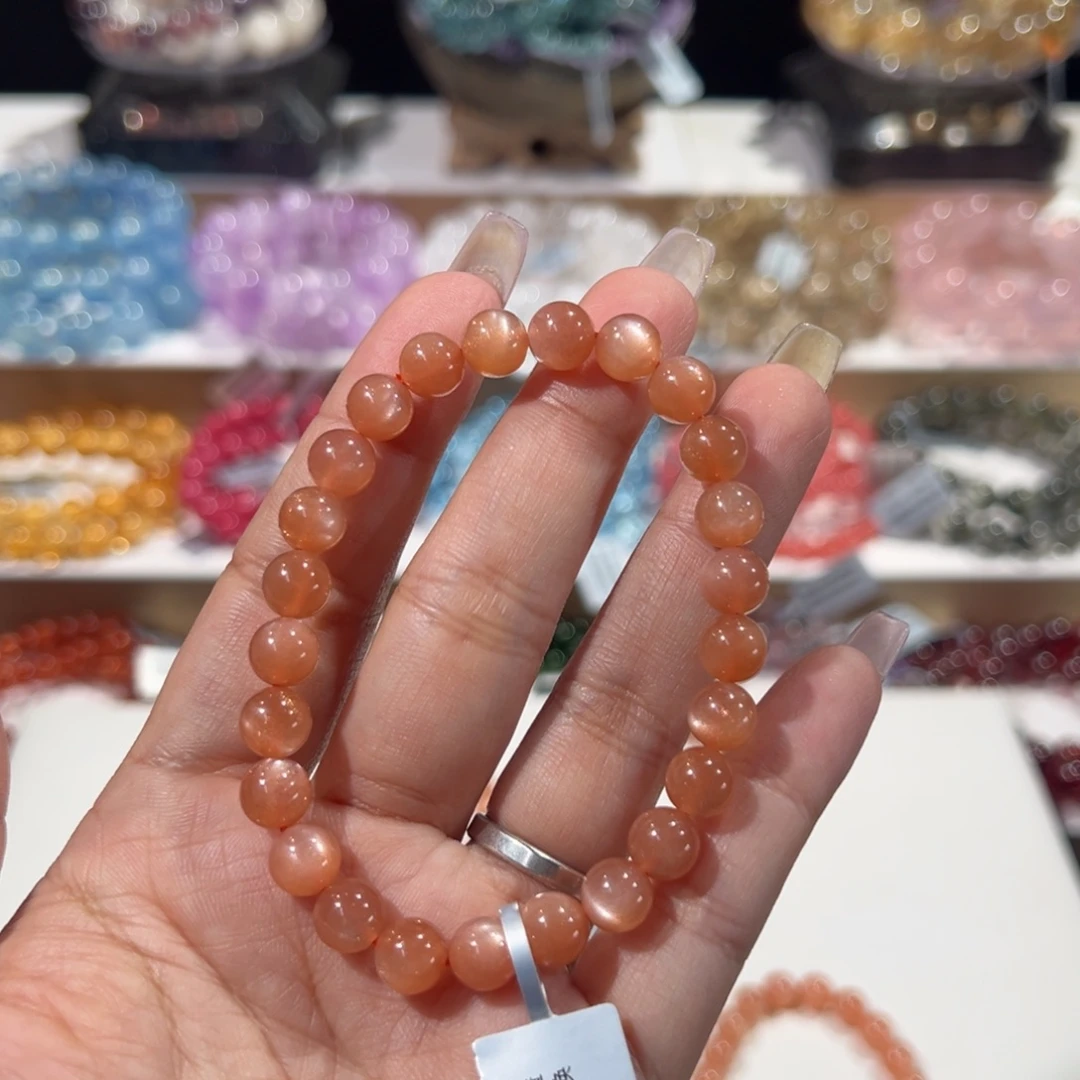 好***贝手串水晶未镶嵌金沙橙月光7.6mm