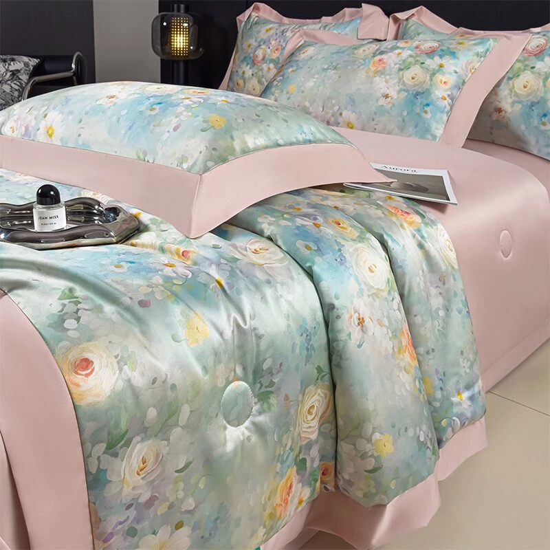 新款夏季水洗冰丝滑凉感夏被四件套可机洗夏凉被空调被双人薄被子