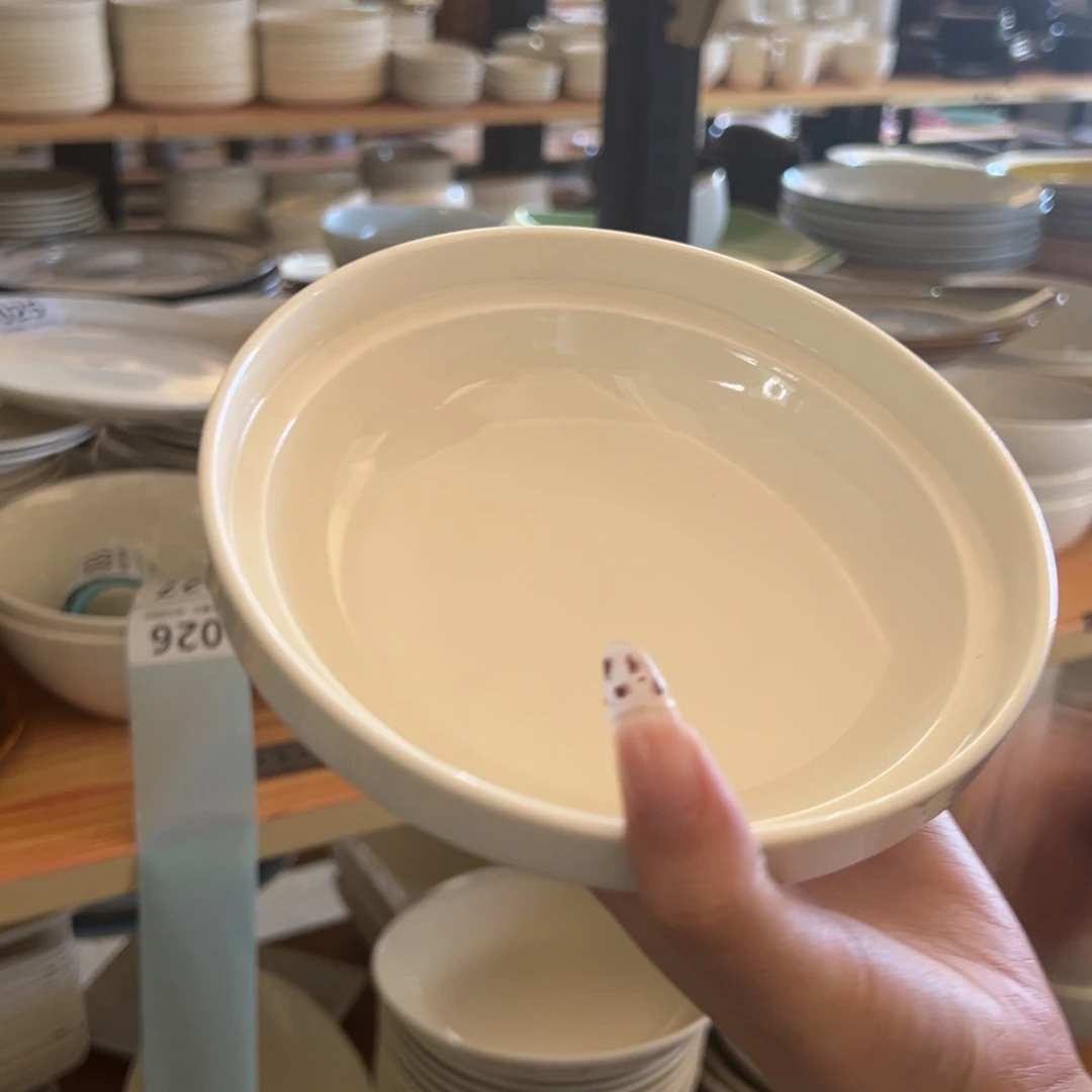 新骨瓷026微瑕暖白折边双边6.5寸碗盘