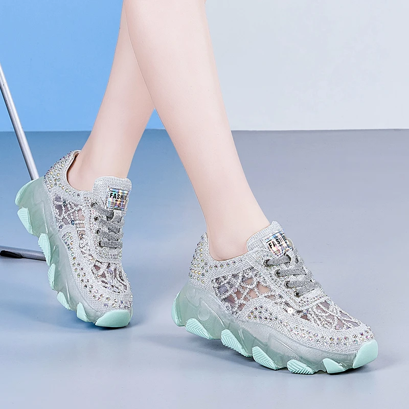 百林猴鞋柜正品运动鞋女夏季新款薄网透气老爹鞋镶钻高档休闲女鞋