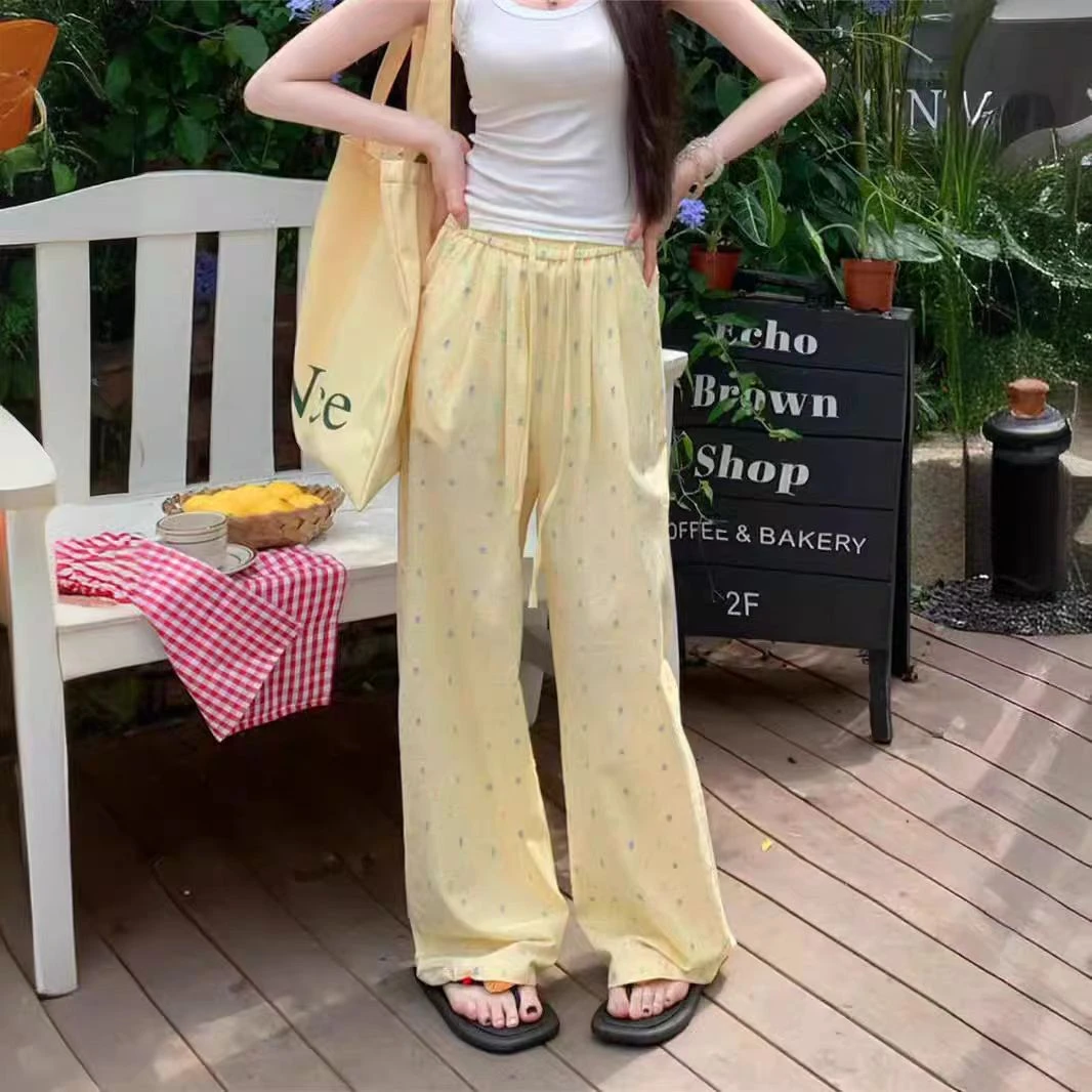 大米丨多巴胺彩色波点星球高腰垂感休闲阔腿裤