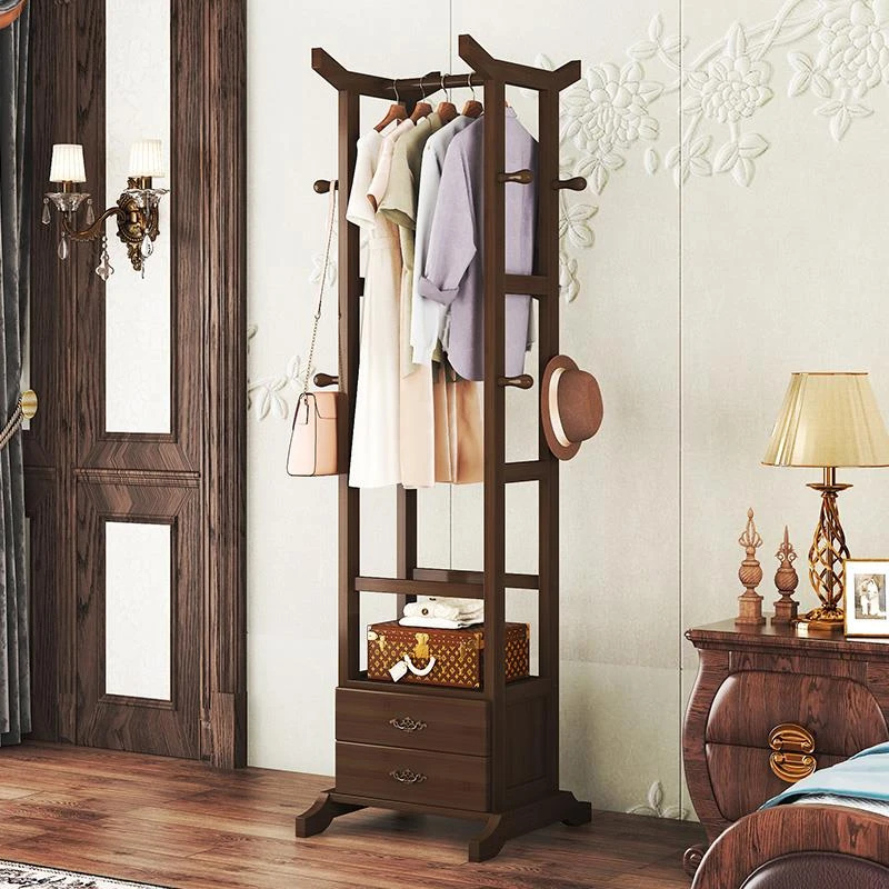 小户型衣柜衣帽架落地实木简约中式衣架客厅办公卧室简易架子衣柜