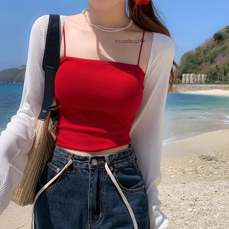 红色带胸垫吊带女内搭打底2025夏新款内衣短款绝美背心外穿上衣