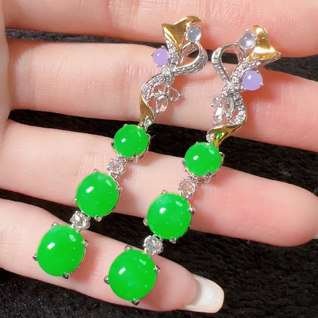 翡翠18K金镶嵌耳饰签收后24小时鉴赏期，过时不退