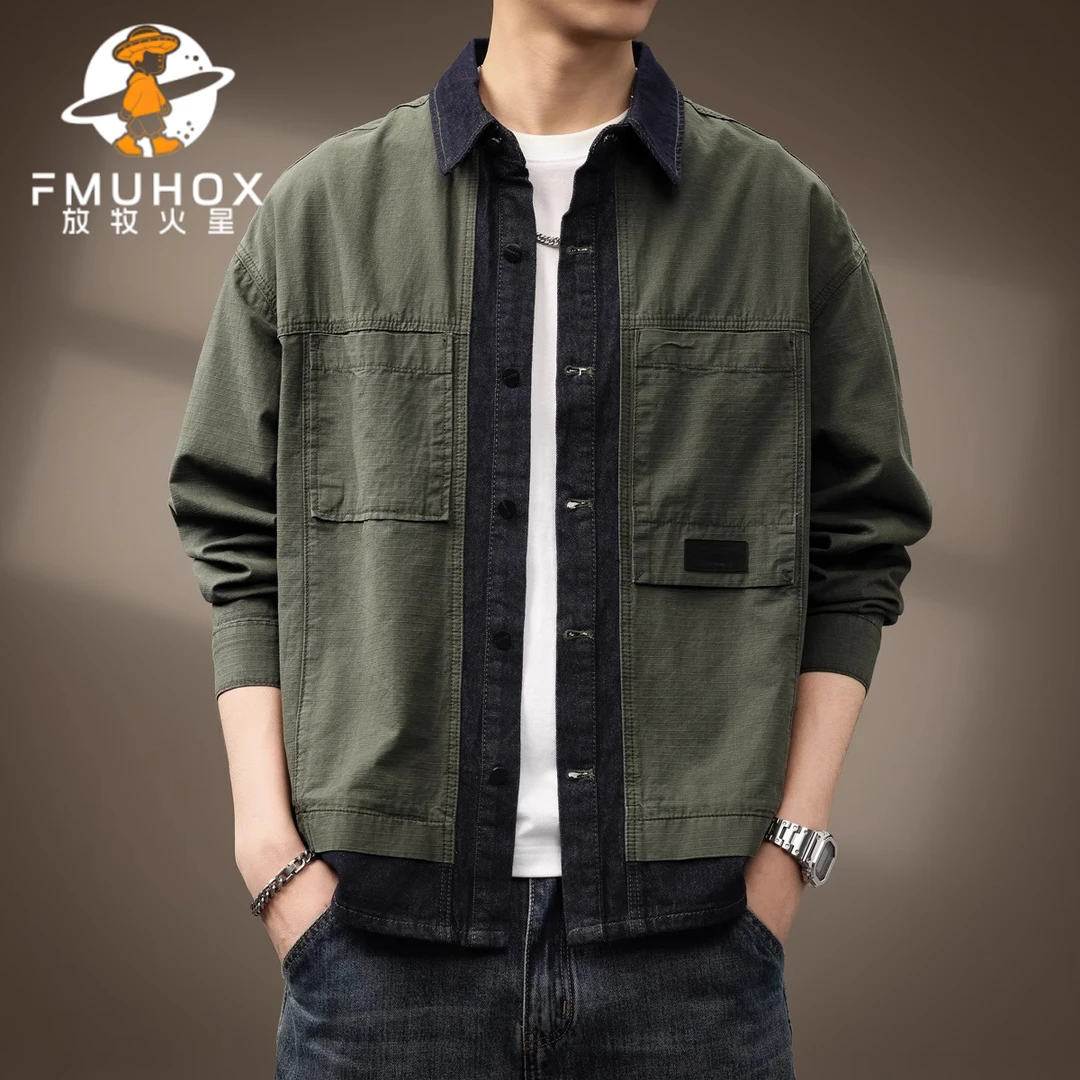 @放牧火星 高端美式撞色拼接工装衬衫外套男2025春秋新款休闲夹克