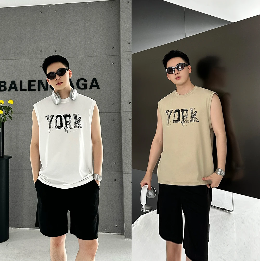 CHPU夏季新款字母印花圆领背心T恤男款美式休闲宽松痞帅潮T恤CR76