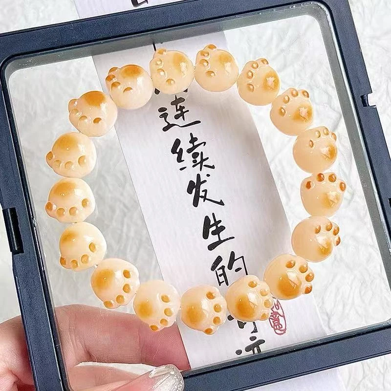 炭烧猫爪菩提根盘玩手串学生绕指柔白玉菩提子 尺寸12mm