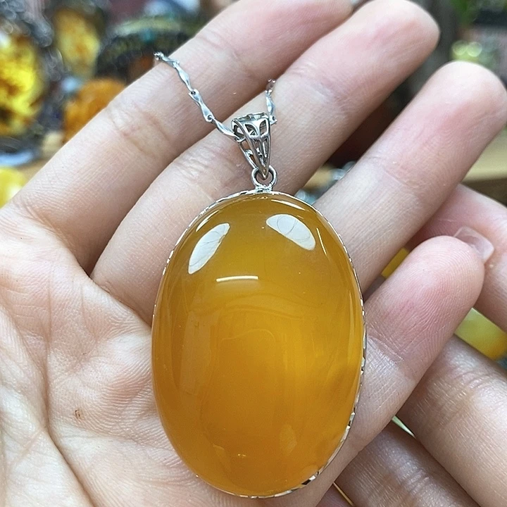 银S925镶嵌琥珀手链吊坠